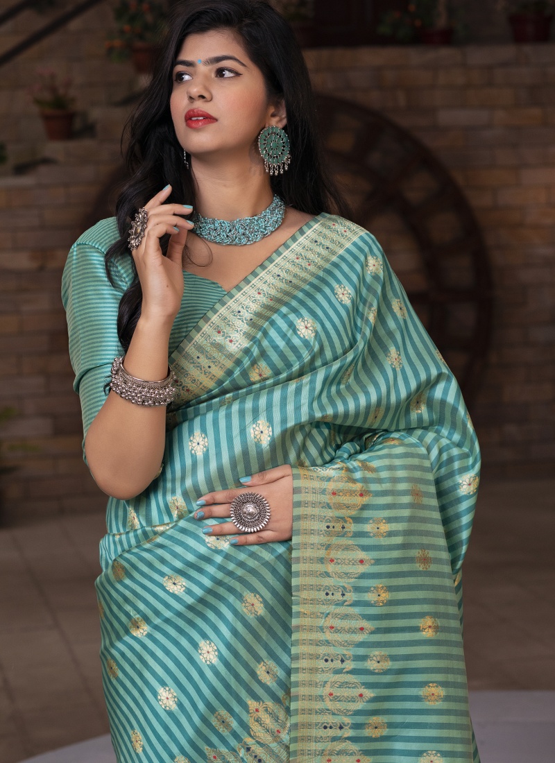 Green Banarasi Silk Party Wear Designer Saree