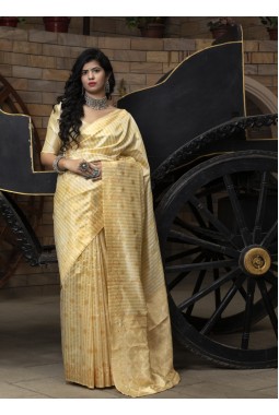Off White Banarasi Silk Wedding Designer Saree