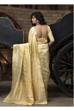 Off White Banarasi Silk Wedding Designer Saree