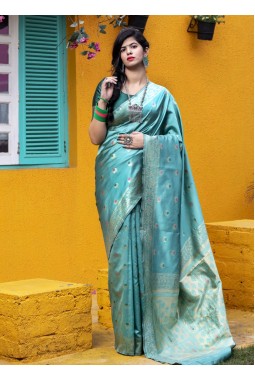 Green Banarasi Silk Wedding Wear Designer Saree