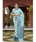Turquoise Blue Banarasi Silk Party Wear Designer Saree