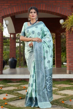 Turquoise Blue Banarasi Silk Party Wear Designer Saree