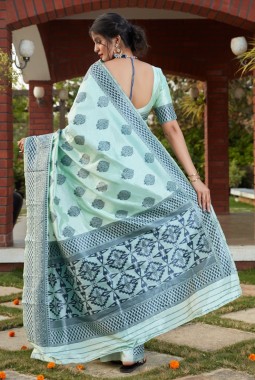 Turquoise Blue Banarasi Silk Party Wear Designer Saree