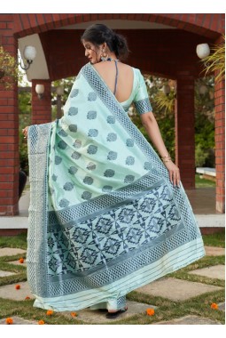 Turquoise Blue Banarasi Silk Party Wear Designer Saree