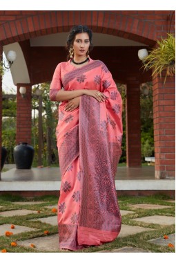 Dark Pink Designer Wear Banarasi Silk Wedding Saree