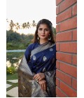Navy Blue Banarasi Silk Designer Party Wear Saree