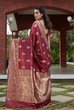 Wine Designer Wear Banarasi Silk Wedding Saree