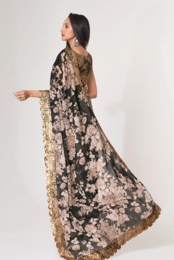 Black Organza Digital Print Party Wear Saree