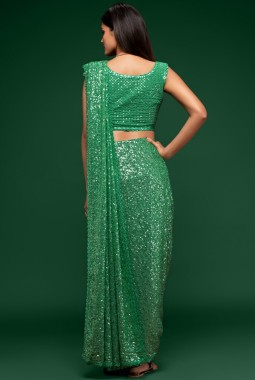 Mint Green Georgette Embroidery Designer Saree