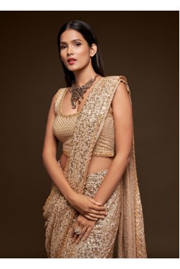 Ancient Ivory Georgette Sequins Designer Saree