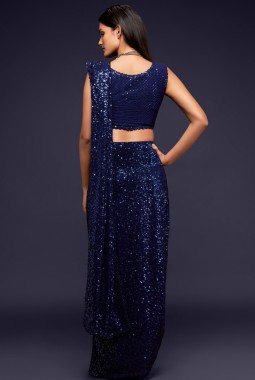 Blush Blue Georgette Sequins Designer Saree