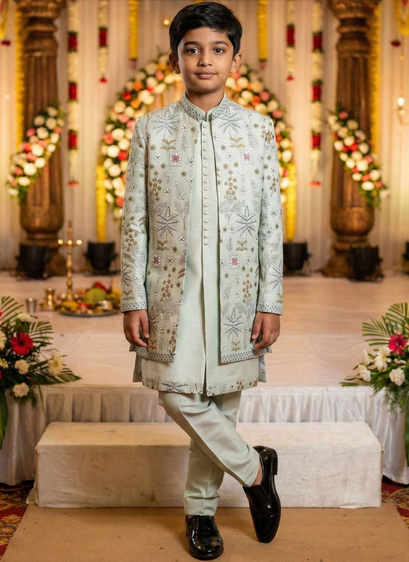 Pista Art Silk Embroidered Boys Indo Western