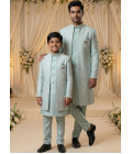 Light Green Art Silk Embroidered Boys Indo Western