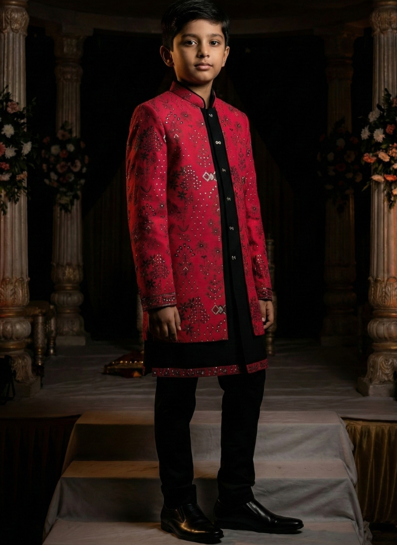 Rani Art Silk Embroidered Boys Indo Western