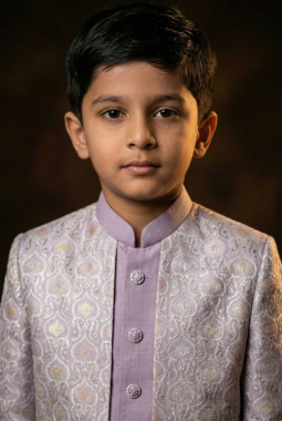 Lilac Art Silk Embroidered Boys Indo Western