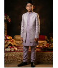 Lilac Art Silk Embroidered Boys Indo Western