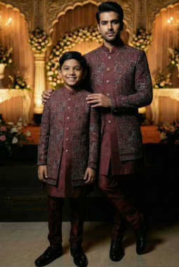 Maroon Jorget Embroidered Mens Indo Western 