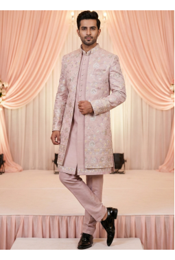 Onion Art Silk Embroidered Mens Indo Western