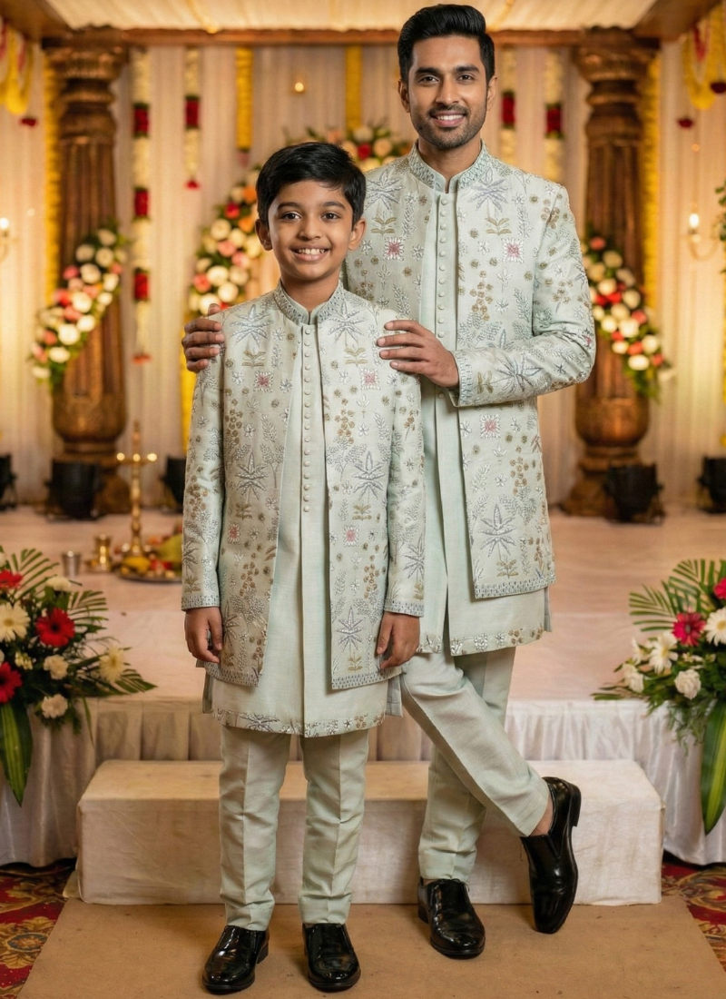 Pista Art Silk Embroidered Mens Indo Western