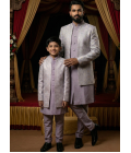 Lilac Art Silk Embroidered Mens Indo Western
