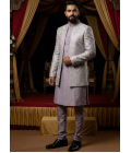 Lilac Art Silk Embroidered Mens Indo Western