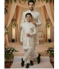 Cream Art Silk Embroidered Mens Indo Western