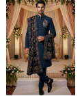 Teal Luchka Patch Work Mens Nawabi Indo Western