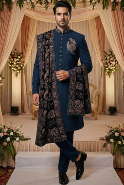 Teal Luchka Patch Work Mens Nawabi Indo Western