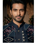 Black Velvet Embroidered Mens Indo Western