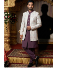 White Art Silk Embroidered Mens Indo Western