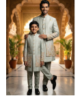 Pista Linen Silk Embroidered Mens Indo Western
