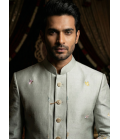 Pista Linen Silk Embroidered Mens Indo Western