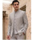Steel Gray Designer Open Style Jodhpuri Suit 