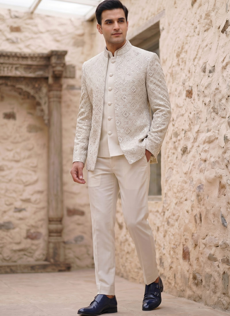 Royal Cream Embroidered Open Jodhpuri Set