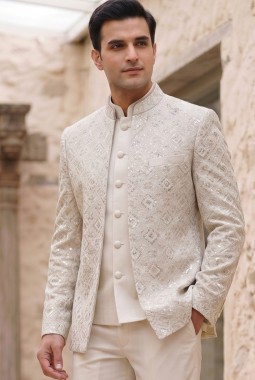 Royal Cream Embroidered Open Jodhpuri Set