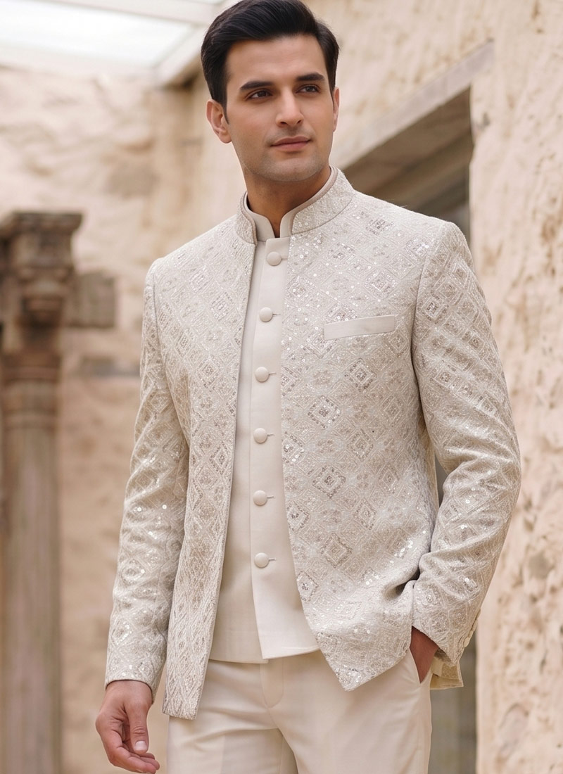 Royal Cream Embroidered Open Jodhpuri Set