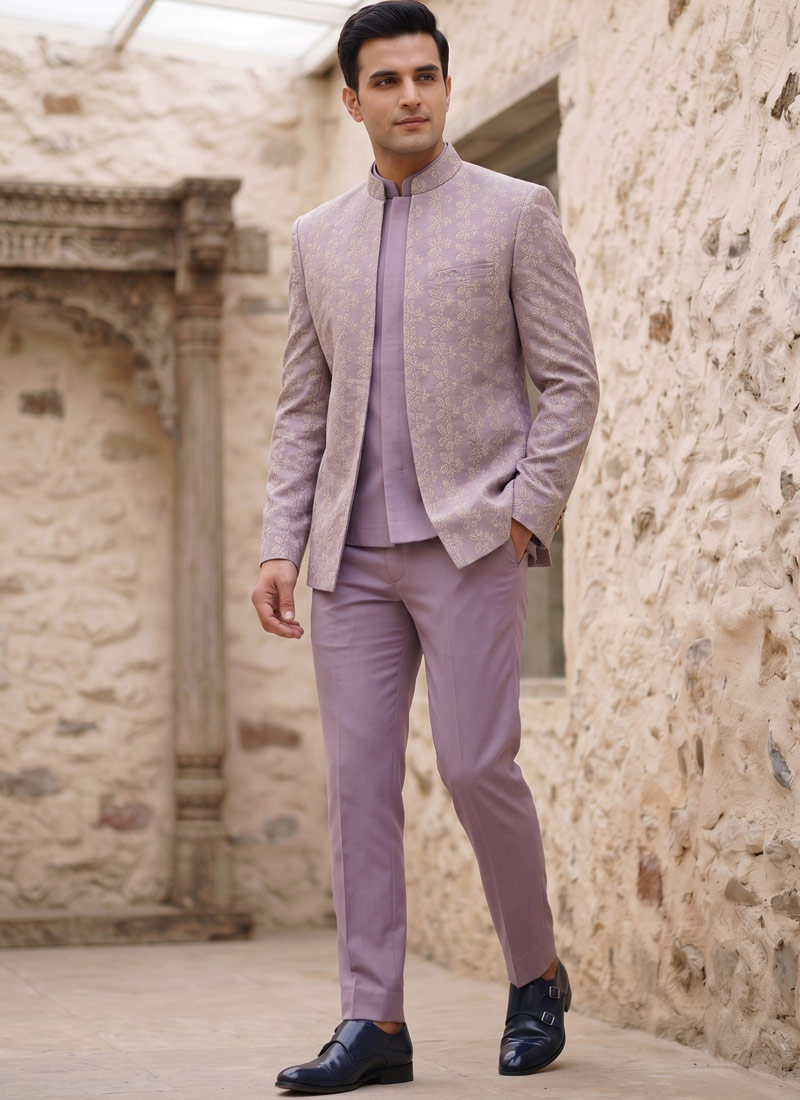 Royal Lavender Embroidered Jodhpuri Set
