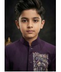 Wine Armani Hand Work Boys Indo Western
