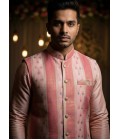 Pink Silk Multi Color Zari Mens Koti