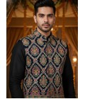 Grey Silk Embroidered Mens Koti