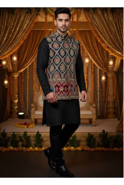 Grey Silk Embroidered Mens Koti