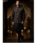 Black Velvet Thread Embroidered Mens Koti