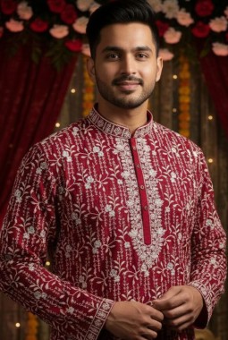 Rani Georgette Embroidered Mens Kurta With Patiala