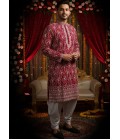 Rani Georgette Embroidered Mens Kurta With Patiala