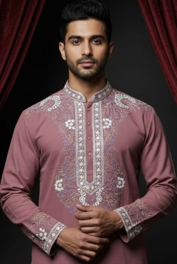 Gajri Soft Silk Multi Resham Dori Mens Kurta With Patiala