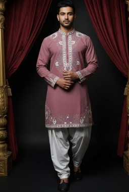 Gajri Soft Silk Multi Resham Dori Mens Kurta With Patiala