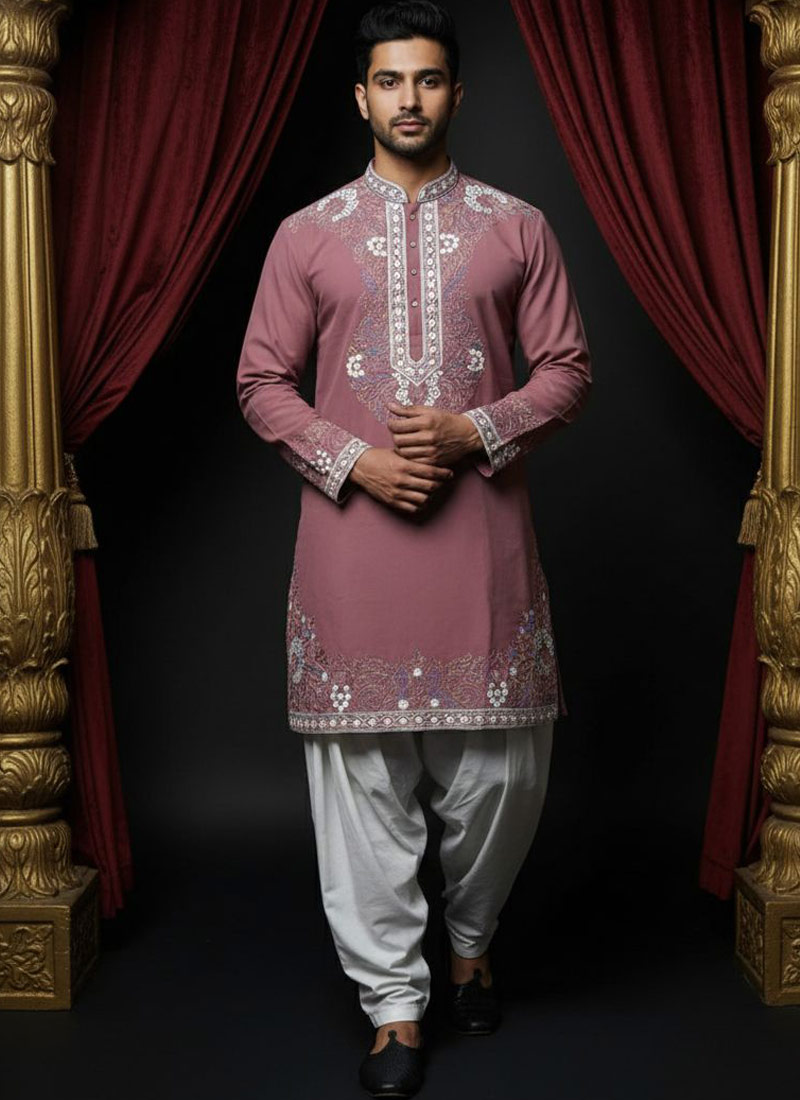 Gajri Soft Silk Multi Resham Dori Mens Kurta With Patiala