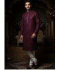 Wine Georgette Embroidered Mens Kurta With Pant