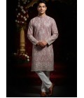 Peach Tissue Embroidered Mens Kurta With Pant