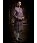 Purple Silk Embroidered Mens Kurta With Patiala